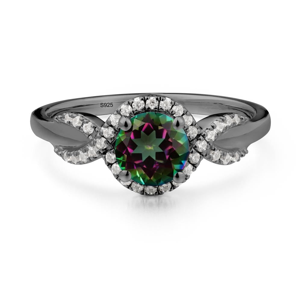 Round Mystic Topaz Halo Twist Ring - LUO Jewelry #metal_black finish sterling silver