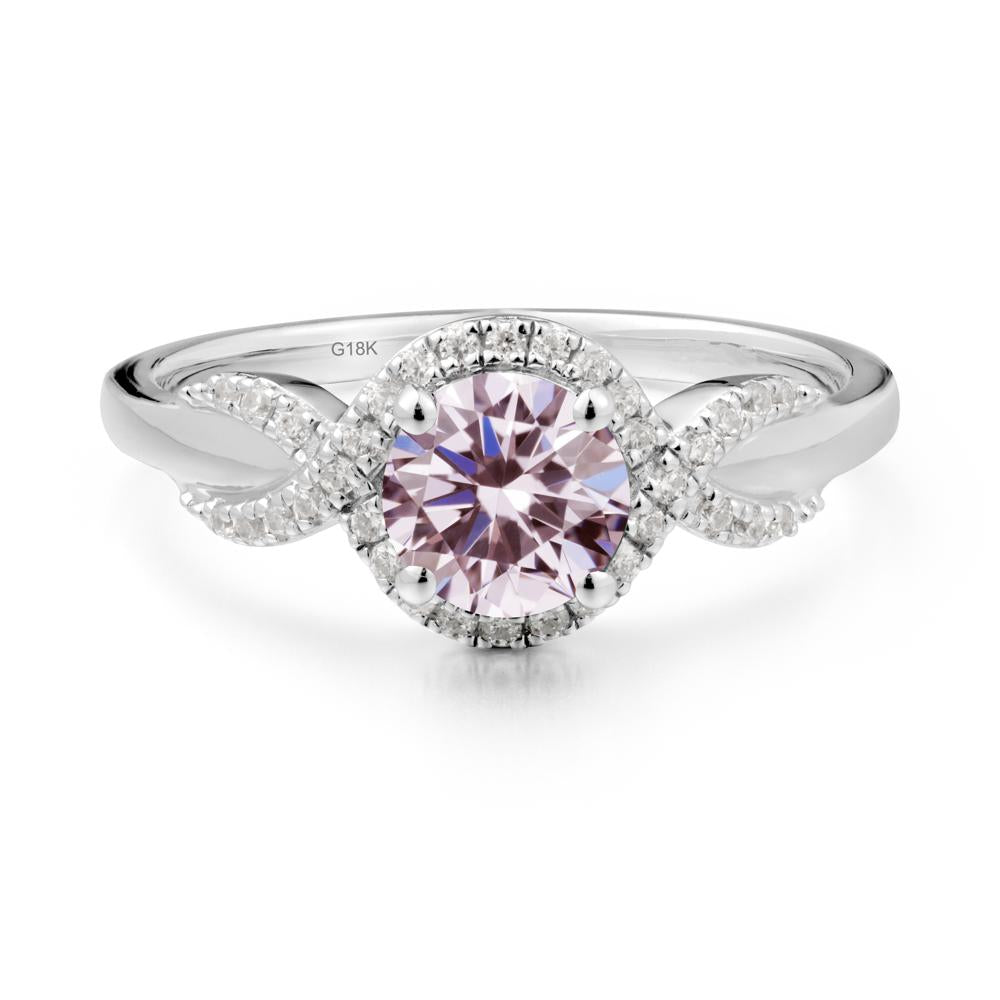 Round Pink Cubic Zirconia Halo Twist Ring - LUO Jewelry #metal_18k white gold