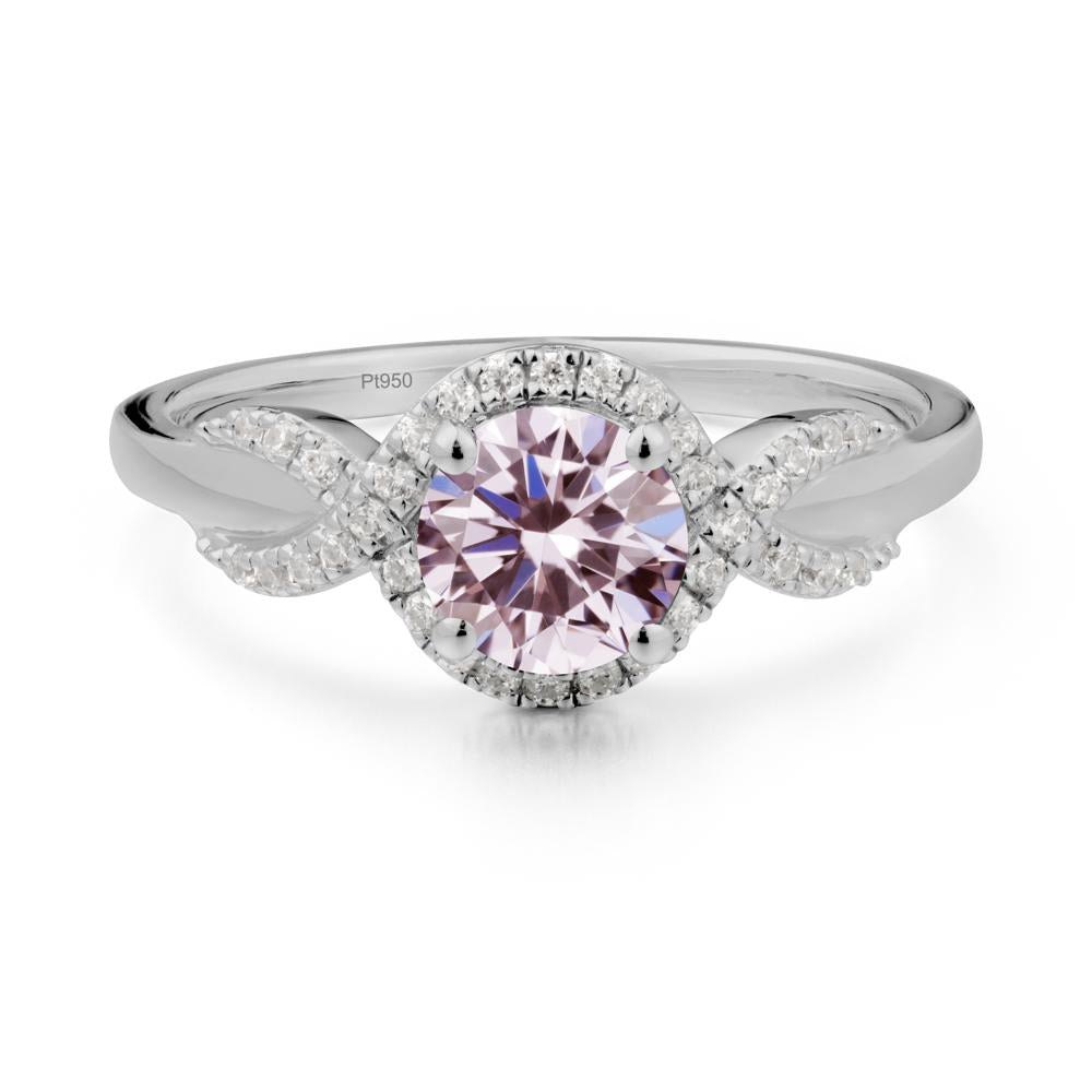 Round Pink Cubic Zirconia Halo Twist Ring - LUO Jewelry #metal_platinum