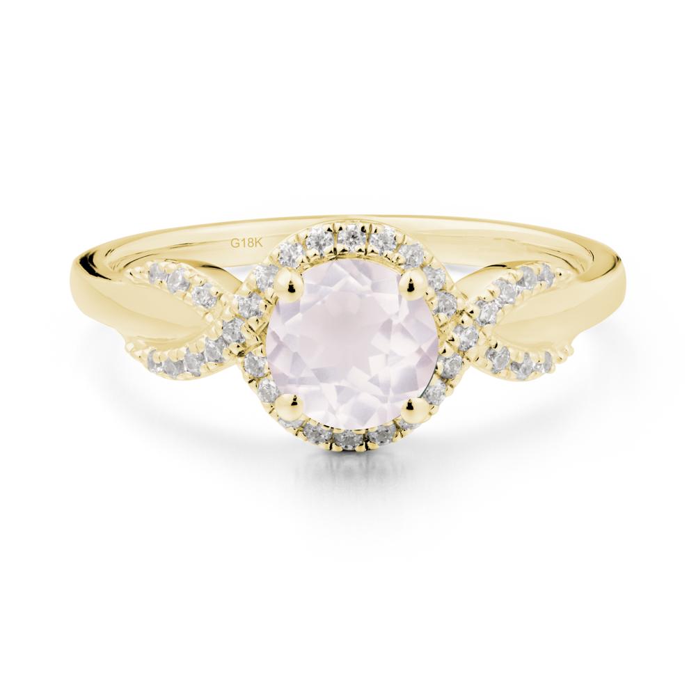 Round Rose Quartz Halo Twist Ring - LUO Jewelry #metal_18k yellow gold