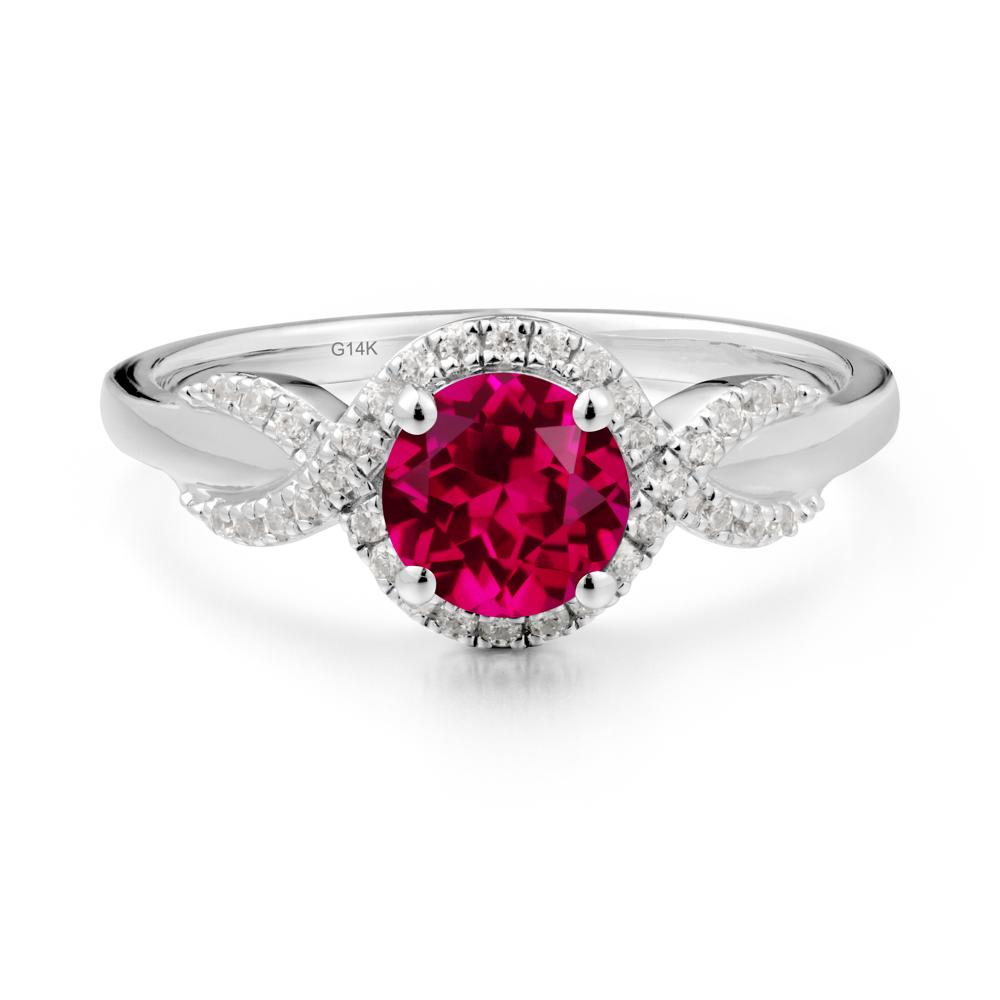 Twist Band Ruby Halo Ring - LUO Jewelry #metal_14k white gold