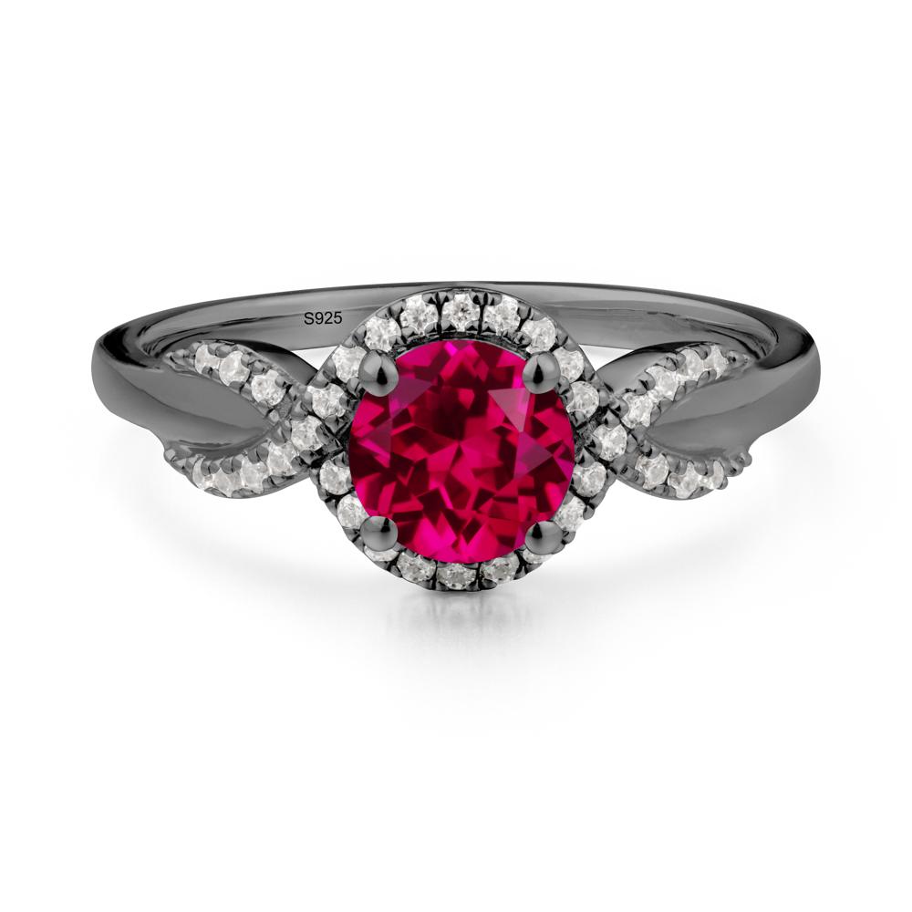 Twist Band Ruby Halo Ring - LUO Jewelry #metal_black finish sterling silver