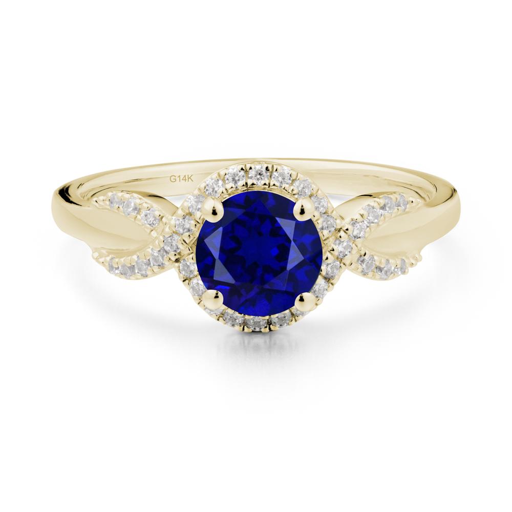 Round Sapphire Halo Twist Ring - LUO Jewelry #metal_14k yellow gold