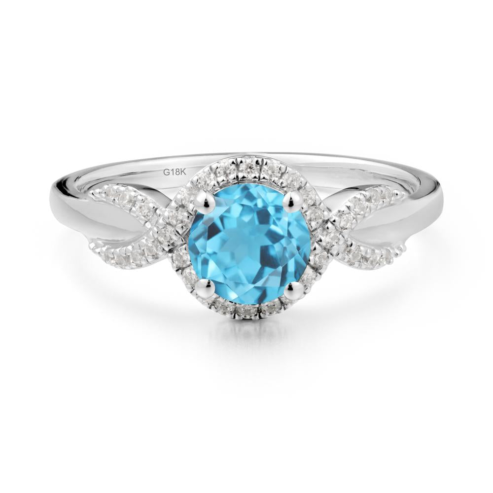 Twist Band Swiss Blue Topaz Halo Ring - LUO Jewelry #metal_18k white gold