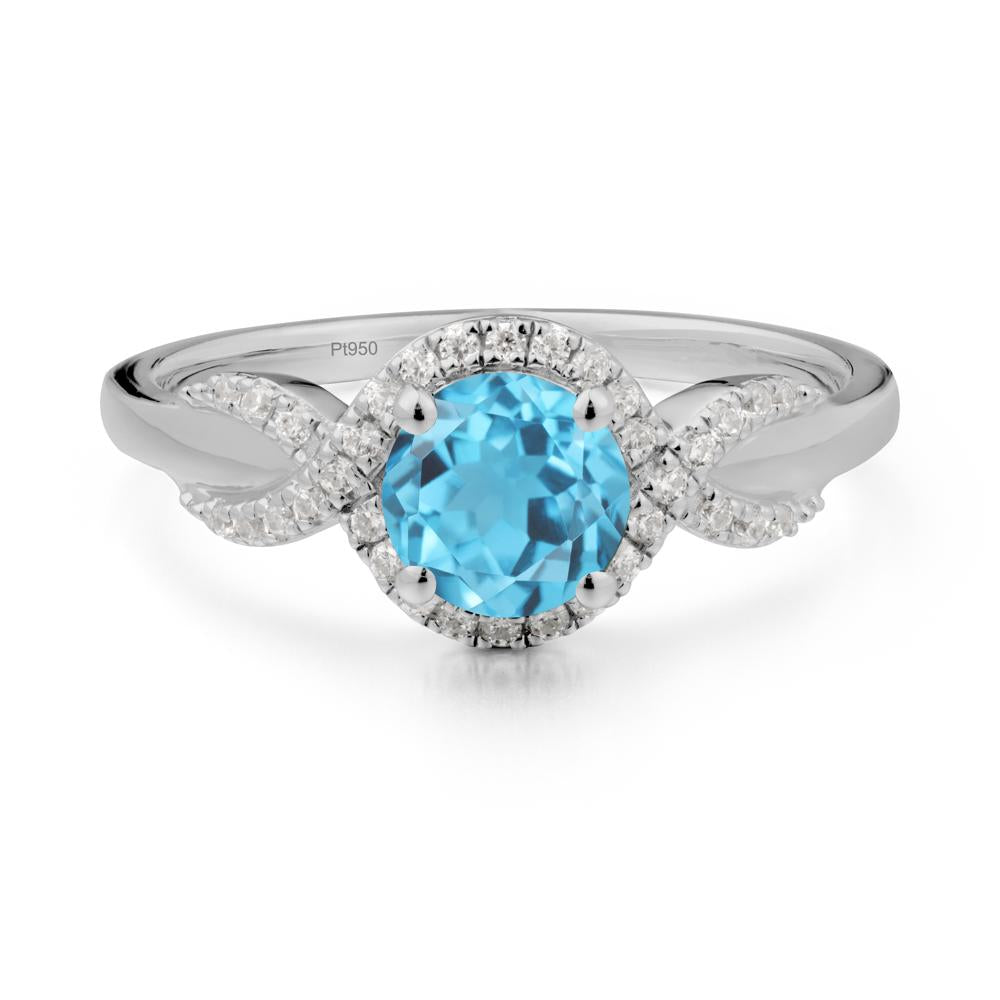 Twist Band Swiss Blue Topaz Halo Ring - LUO Jewelry #metal_platinum
