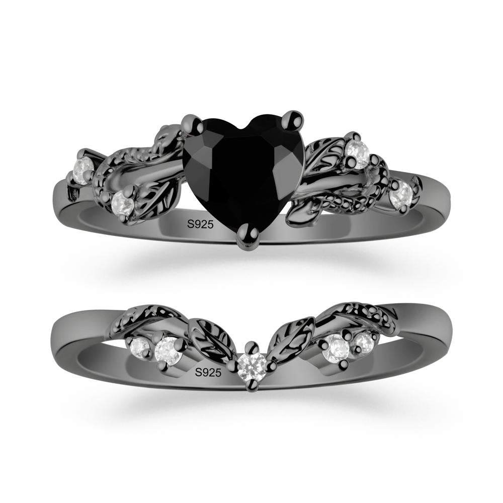 Heart Shaped Black Spinel Bridal Set - LUO Jewelry #metal_xxxxx