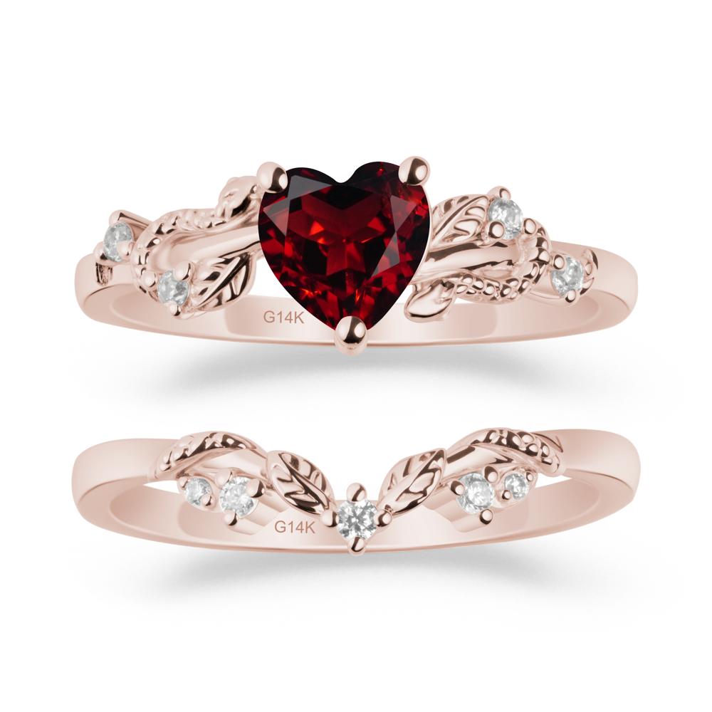 Leaf Design Garnet Ring Set - LUO Jewelry #metal_xxxxx