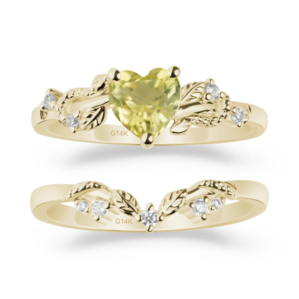 Leaf Design Lemon Quartz Ring Set - LUO Jewelry #metal_xxxxx