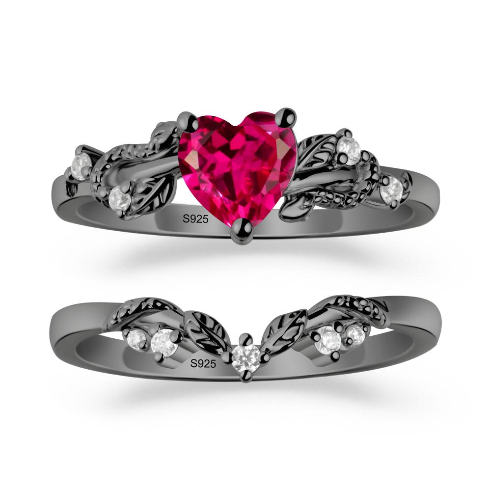 Heart Shaped Ruby Bridal Set - LUO Jewelry #metal_xxxxx