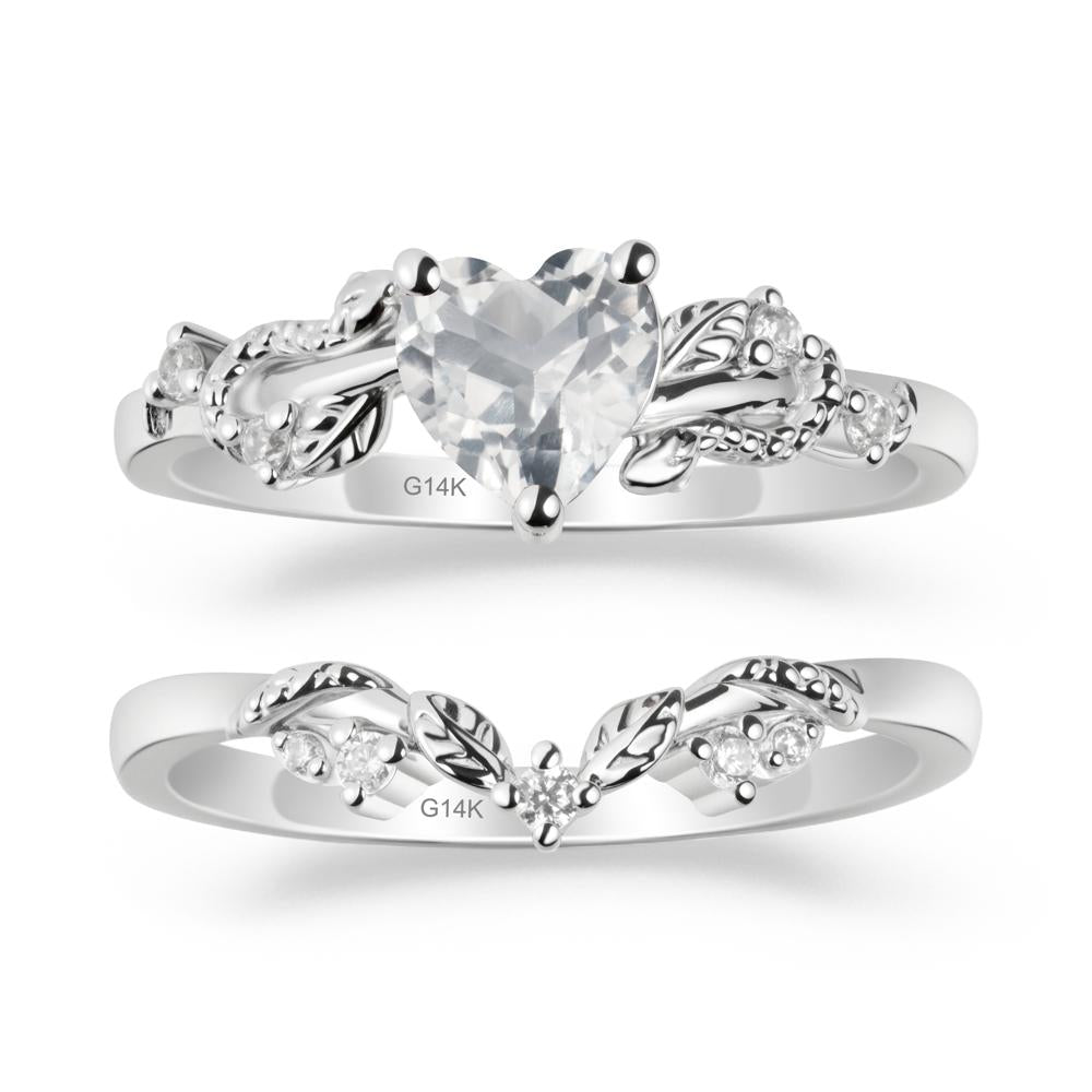 Leaf Design White Topaz Ring Set - LUO Jewelry #metal_xxxxx
