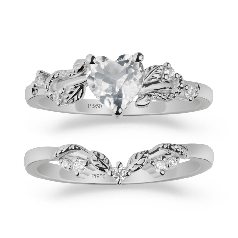 Leaf Design White Topaz Ring Set - LUO Jewelry #metal_xxxxx