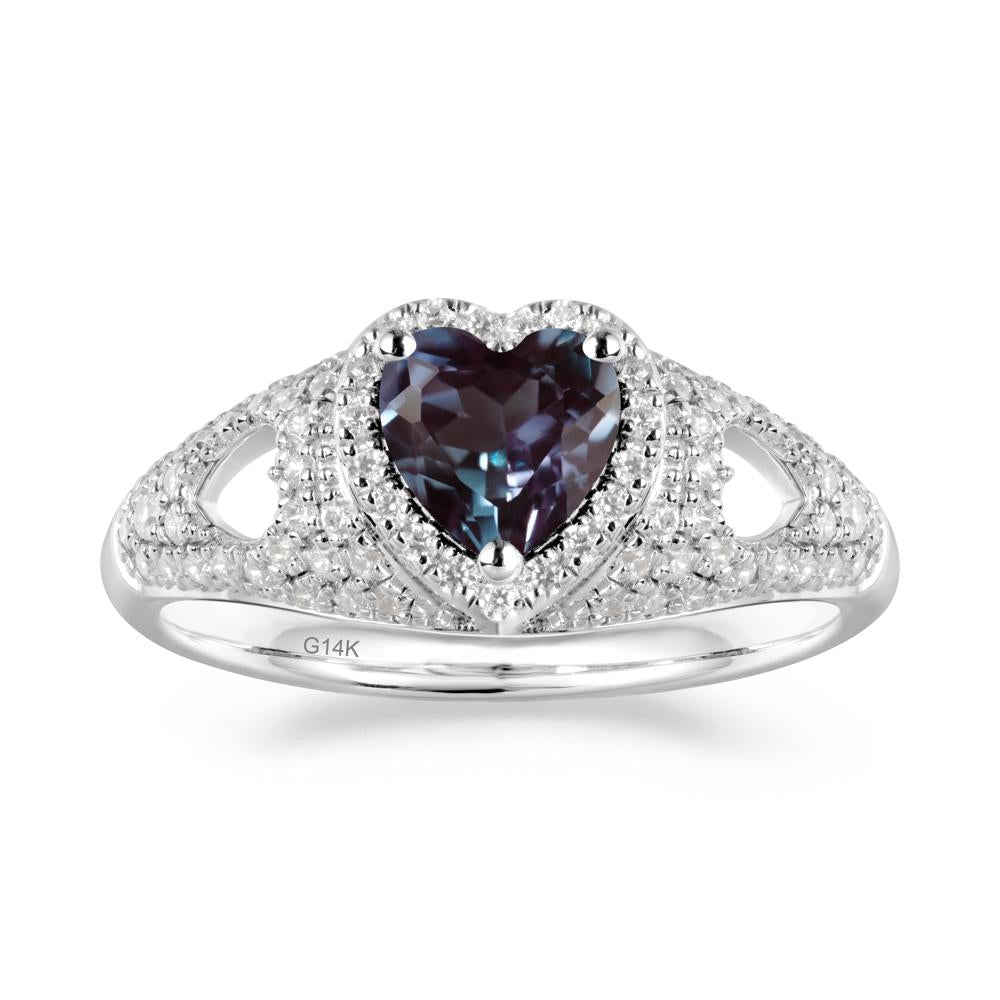 Halo Ring with Heart Shaped Alexandrite - LUO Jewelry #metal_14k white gold