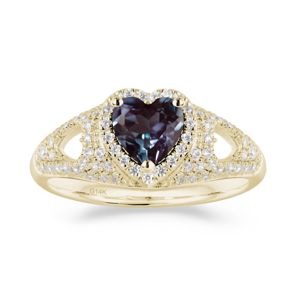 Halo Ring with Heart Shaped Alexandrite - LUO Jewelry #metal_14k yellow gold