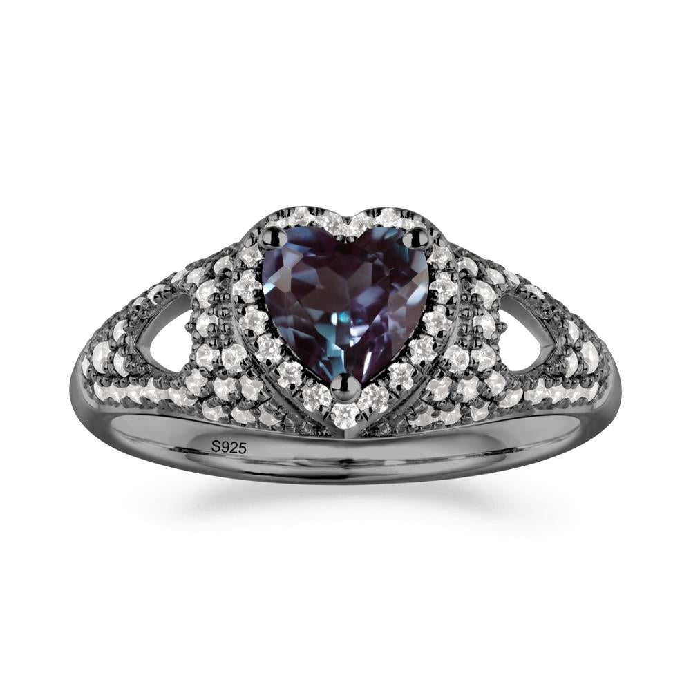 Halo Ring with Heart Shaped Alexandrite - LUO Jewelry #metal_black finish sterling silver