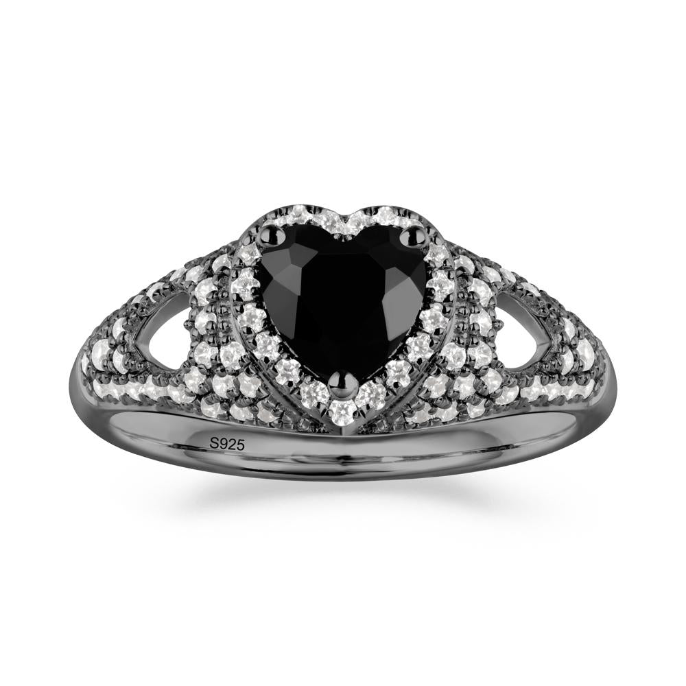 Heart Shaped Black Spinel Cluster Ring - LUO Jewelry #metal_black finish sterling silver