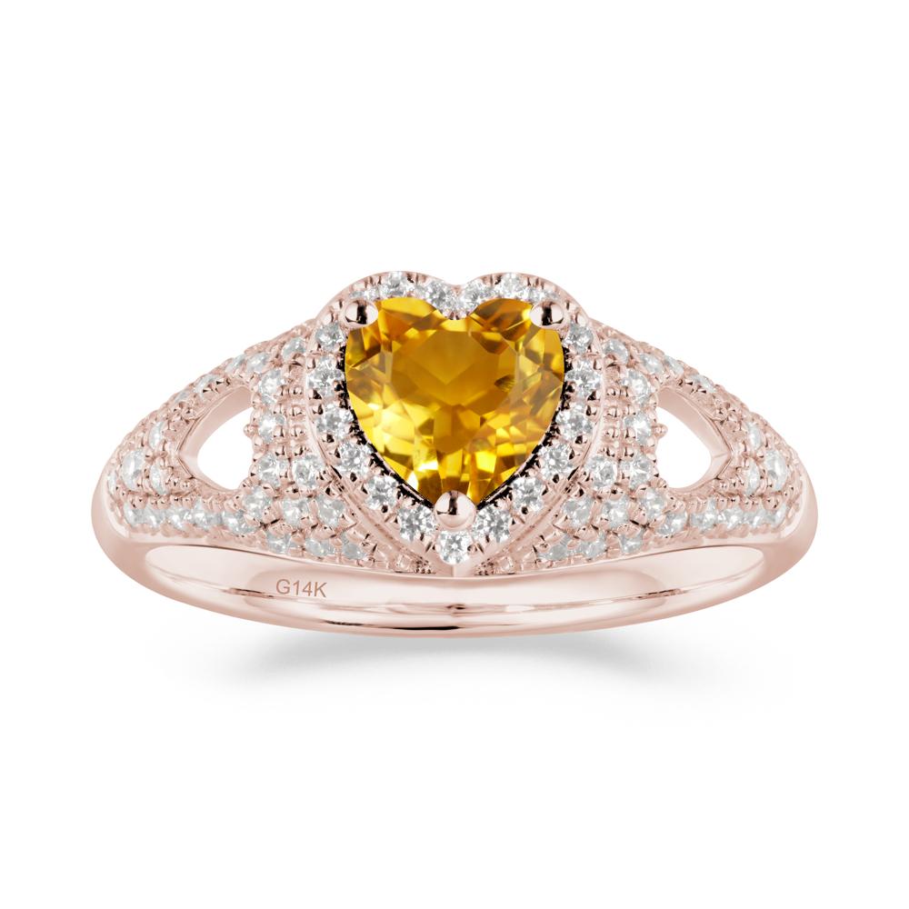 Heart Cut Citrine Pave Ring - LUO Jewelry #metal_14k rose gold