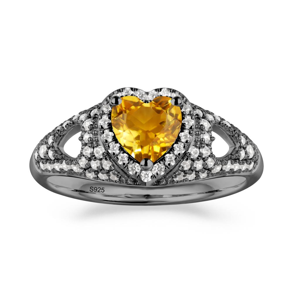Heart Cut Citrine Pave Ring - LUO Jewelry #metal_black finish sterling silver