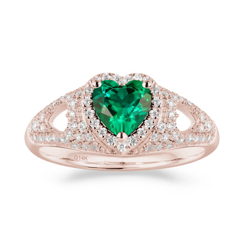 Heart Shaped Emerald Halo Ring - LUO Jewelry #metal_14k rose gold