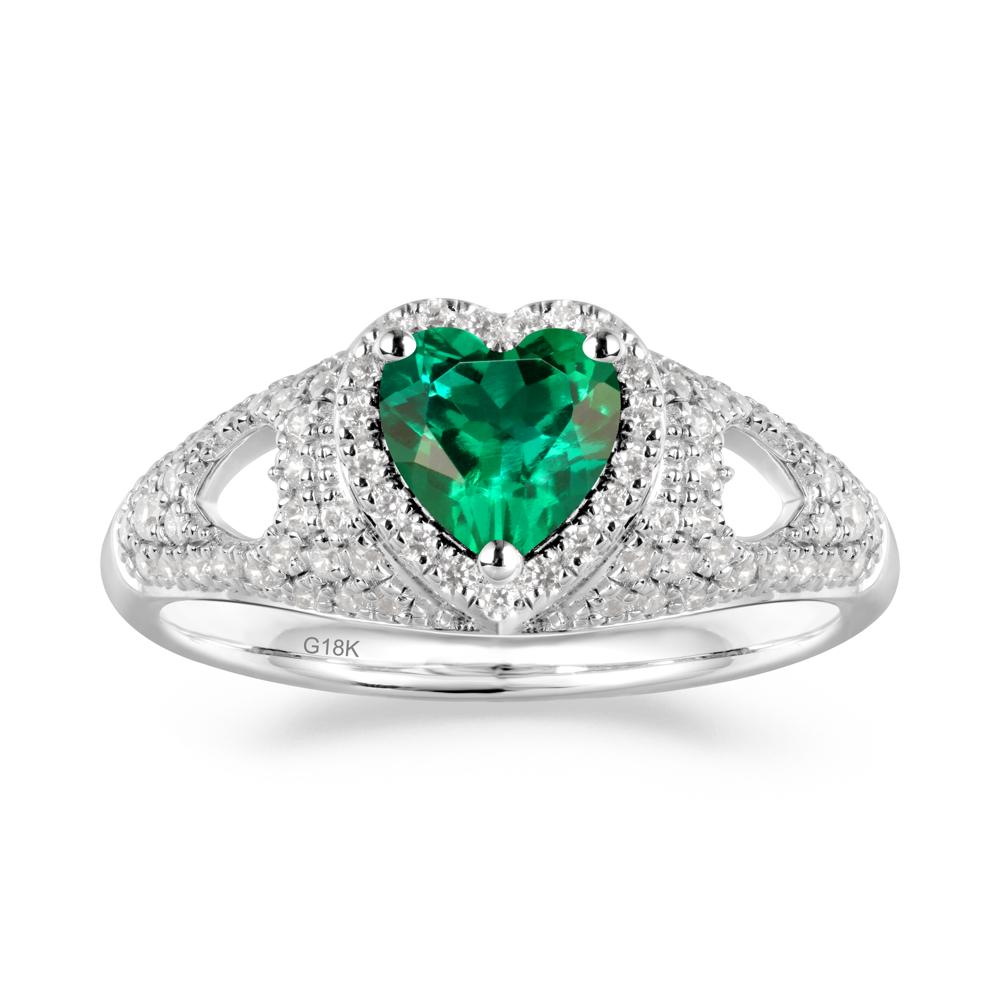 Heart Shaped Emerald Halo Ring - LUO Jewelry #metal_18k white gold