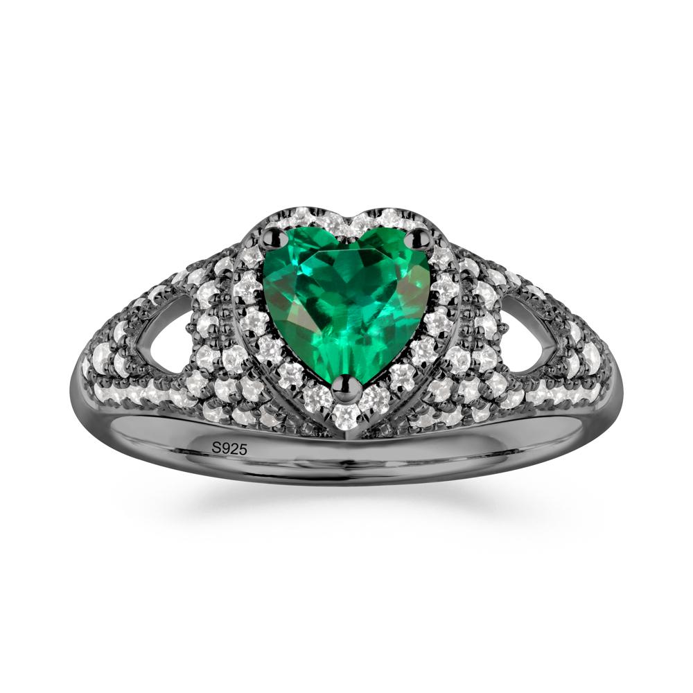 Heart Shaped Emerald Halo Ring - LUO Jewelry #metal_black finish sterling silver