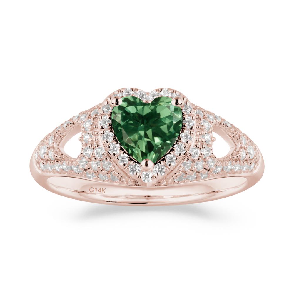 Halo Ring with Heart Shaped Green Sapphire - LUO Jewelry #metal_14k rose gold