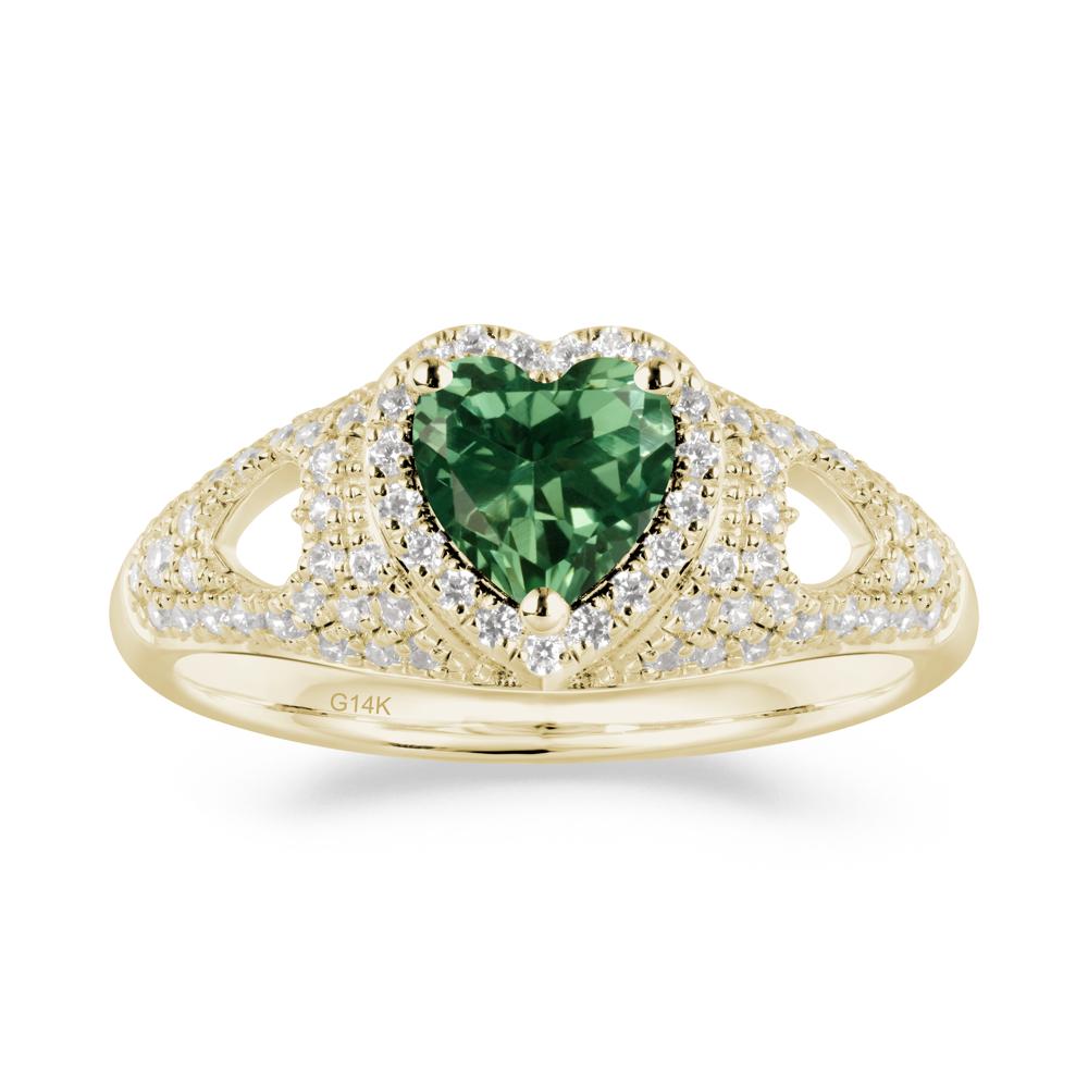Halo Ring with Heart Shaped Green Sapphire - LUO Jewelry #metal_14k yellow gold