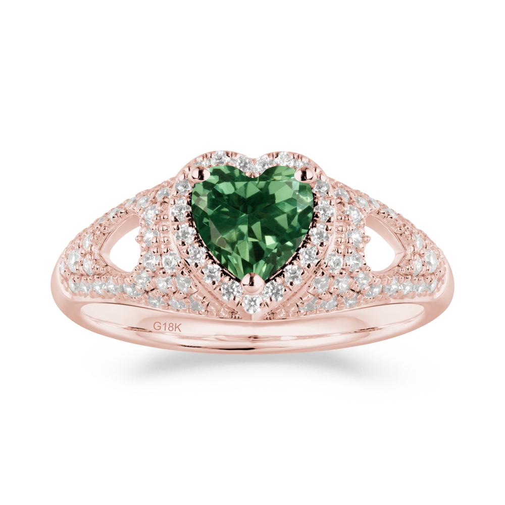 Halo Ring with Heart Shaped Green Sapphire - LUO Jewelry #metal_18k rose gold