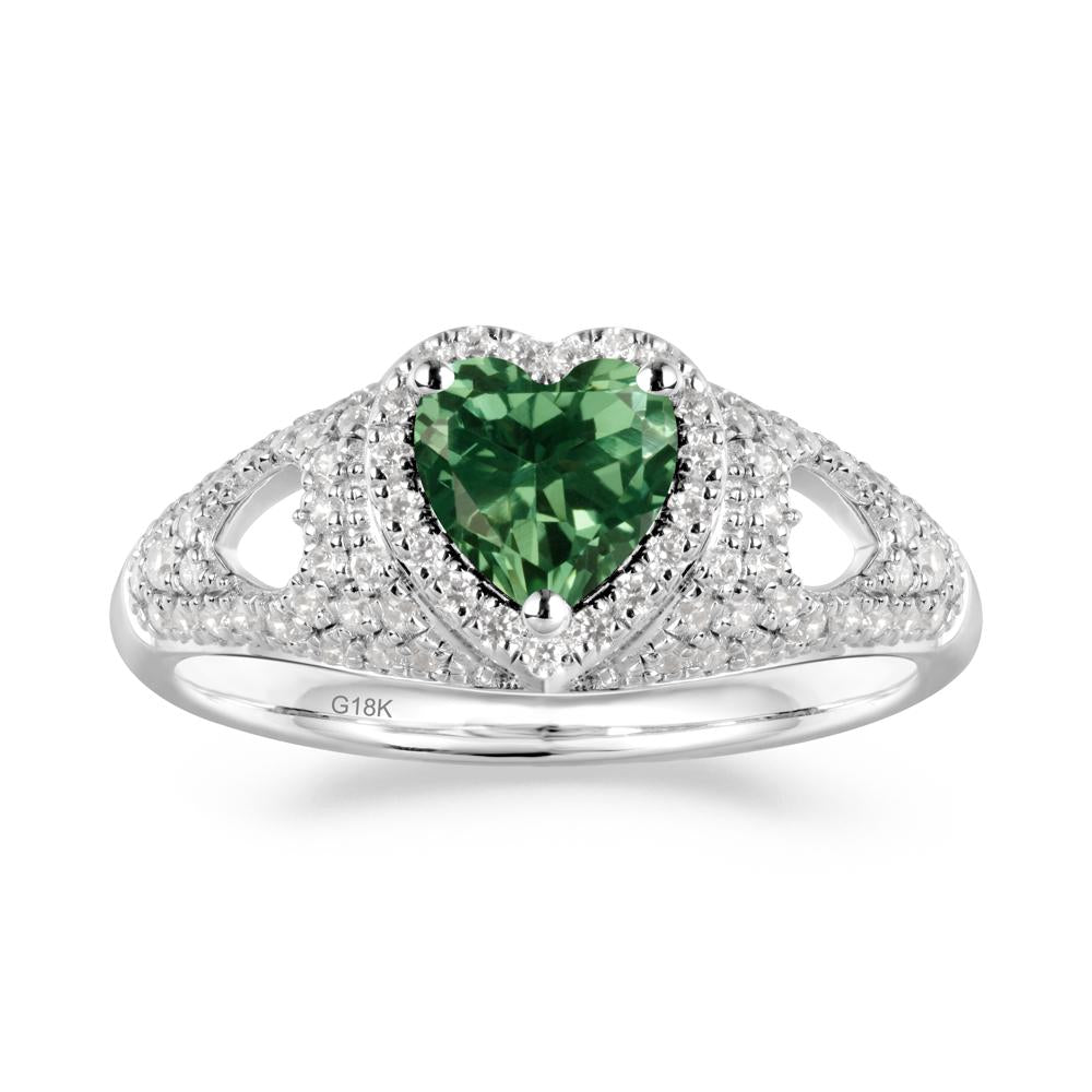 Halo Ring with Heart Shaped Green Sapphire - LUO Jewelry #metal_18k white gold