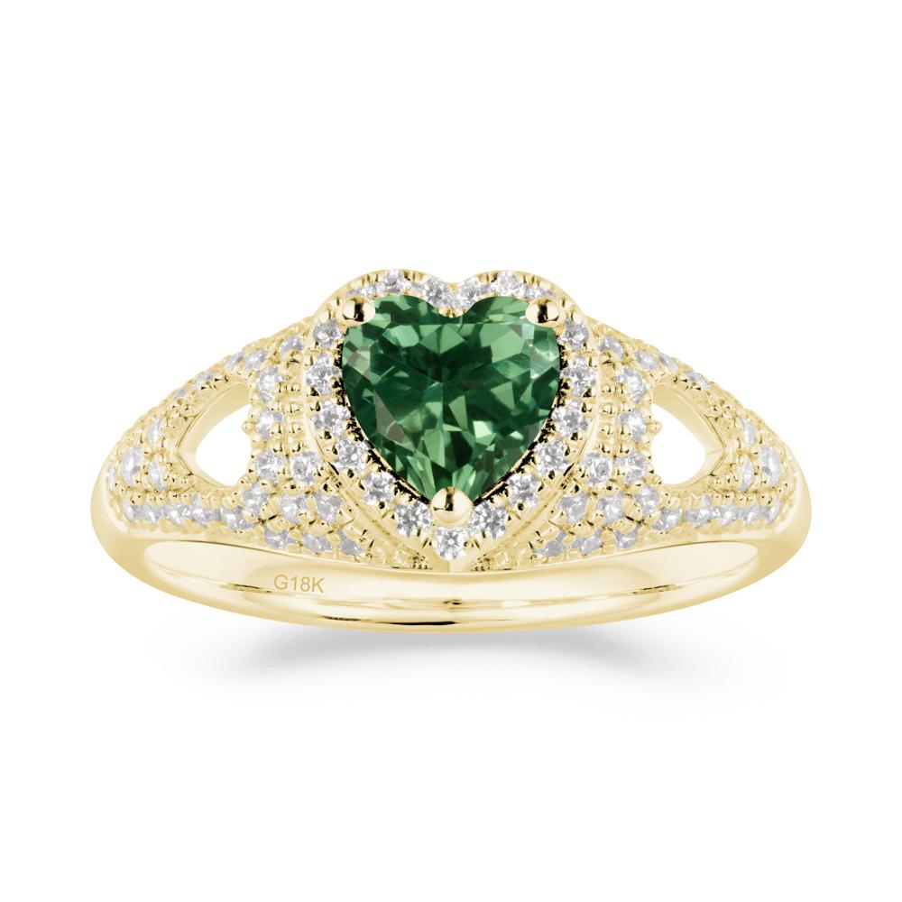 Halo Ring with Heart Shaped Green Sapphire - LUO Jewelry #metal_18k yellow gold