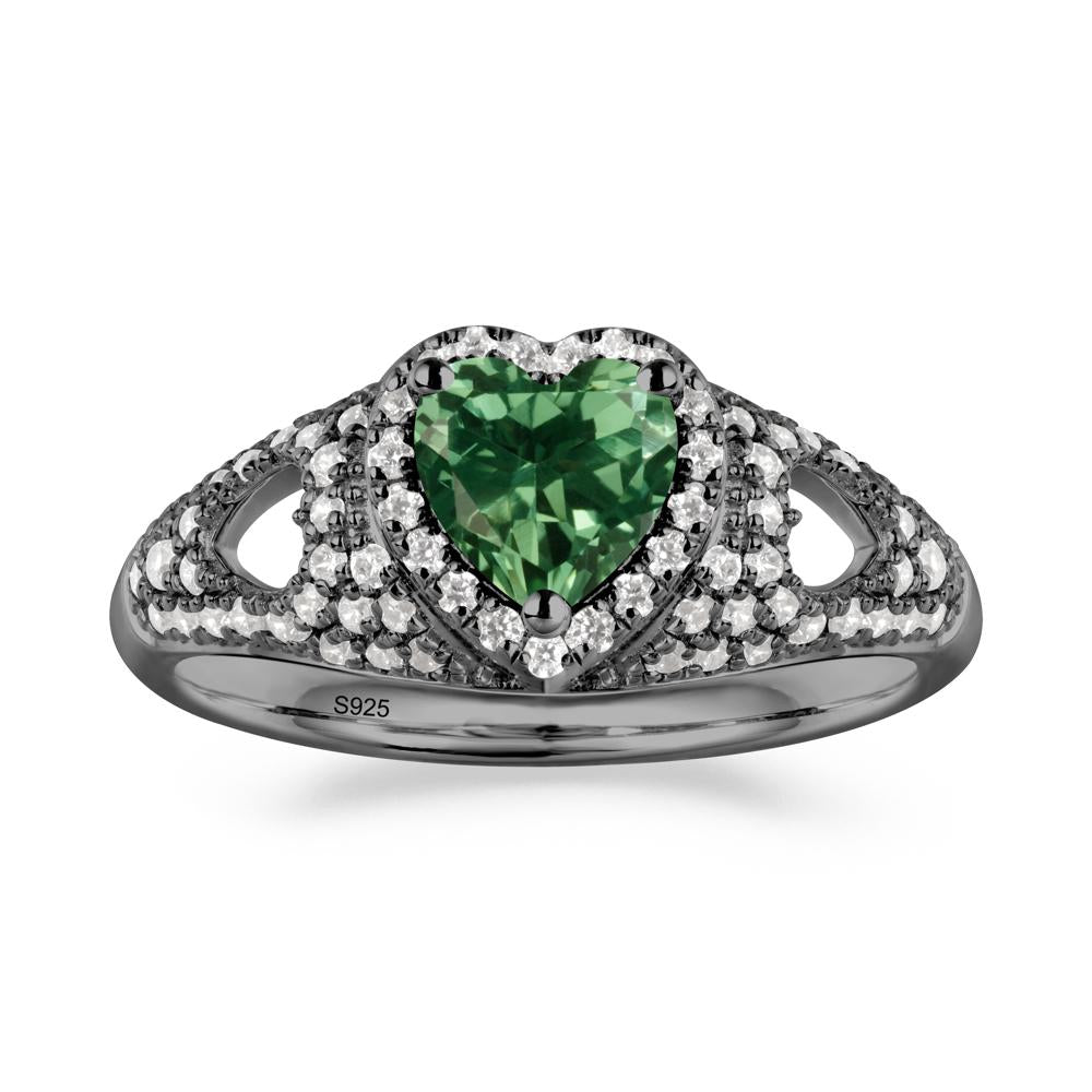 Halo Ring with Heart Shaped Green Sapphire - LUO Jewelry #metal_black finish sterling silver