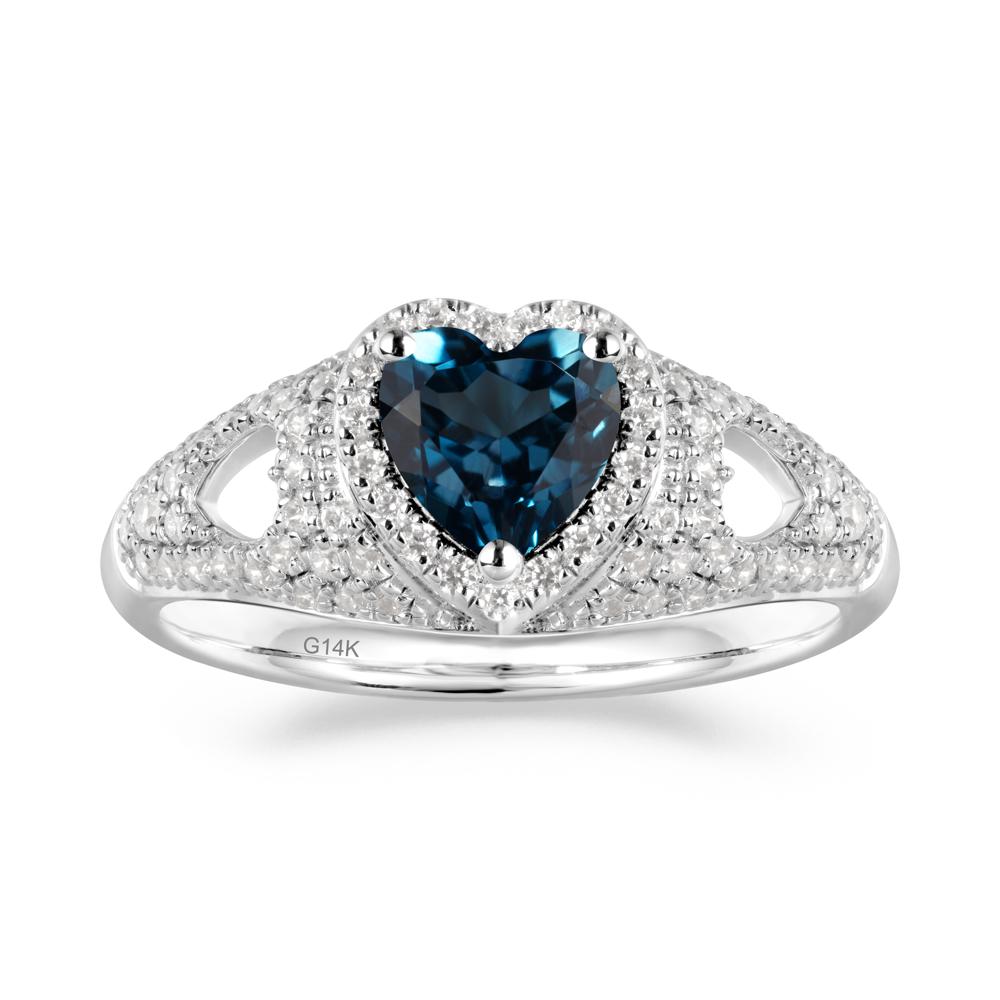Halo Ring with Heart Shaped London Blue Topaz - LUO Jewelry #metal_14k white gold