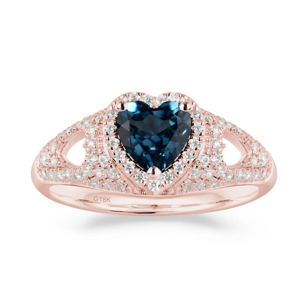 Halo Ring with Heart Shaped London Blue Topaz - LUO Jewelry #metal_18k rose gold