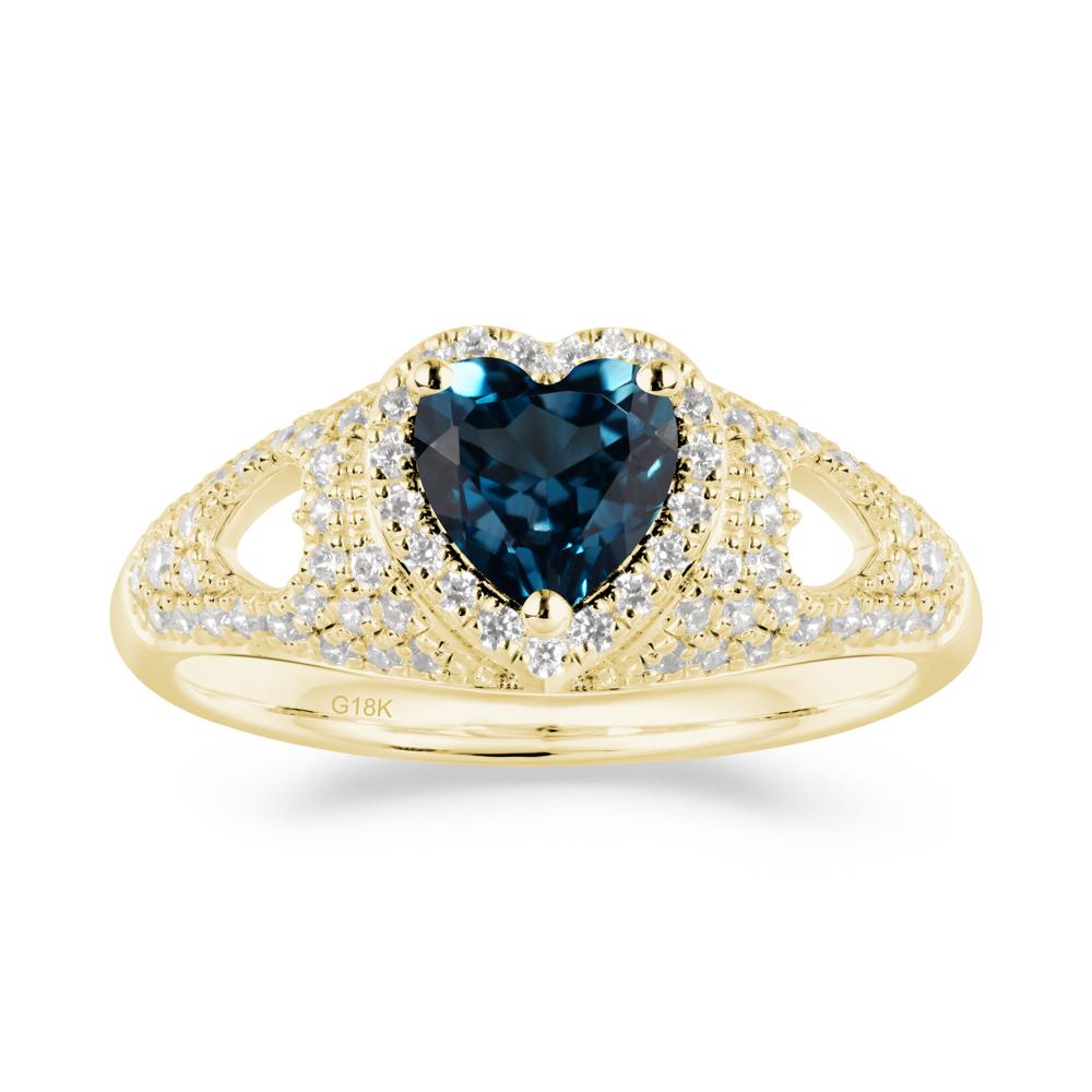 Halo Ring with Heart Shaped London Blue Topaz - LUO Jewelry #metal_18k yellow gold