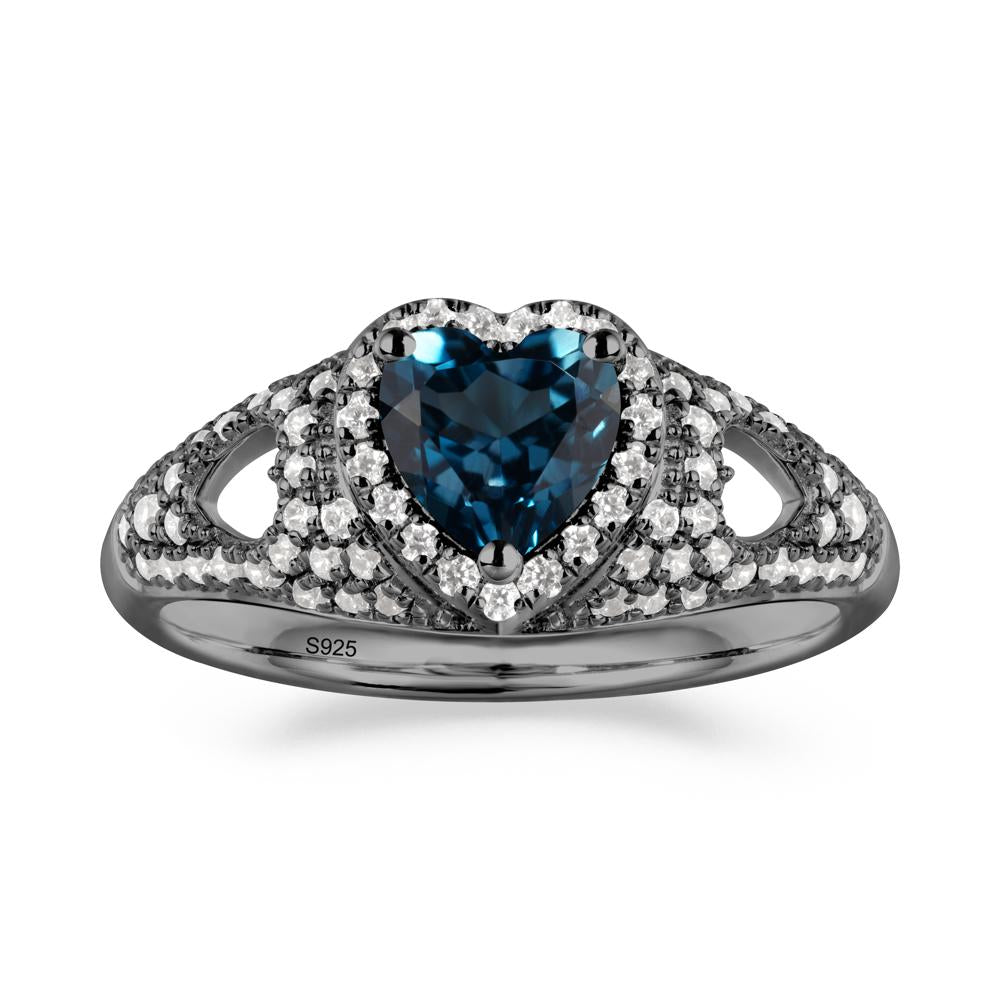 Halo Ring with Heart Shaped London Blue Topaz - LUO Jewelry #metal_black finish sterling silver