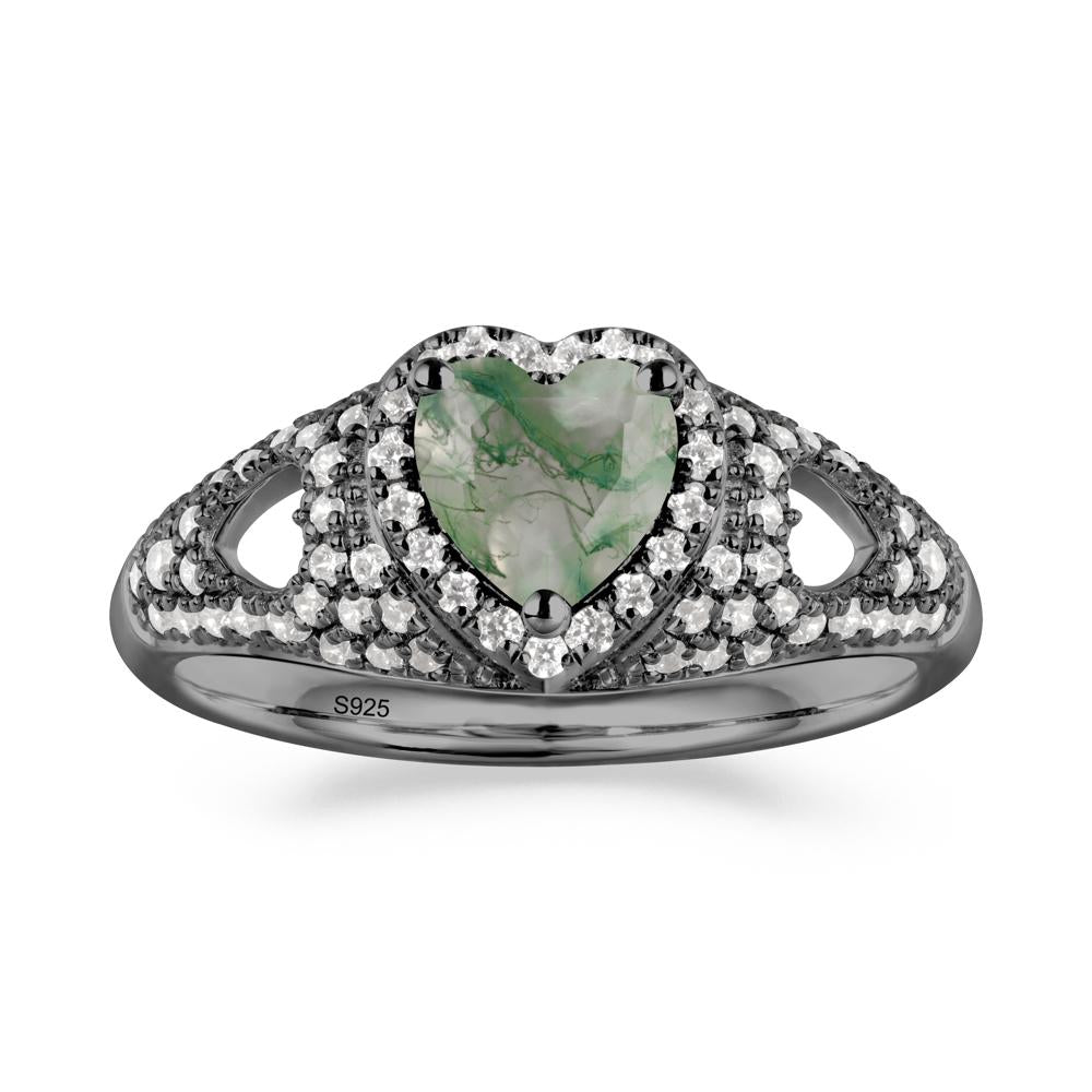 Heart Shaped Moss Agate Cluster Ring - LUO Jewelry #metal_black finish sterling silver
