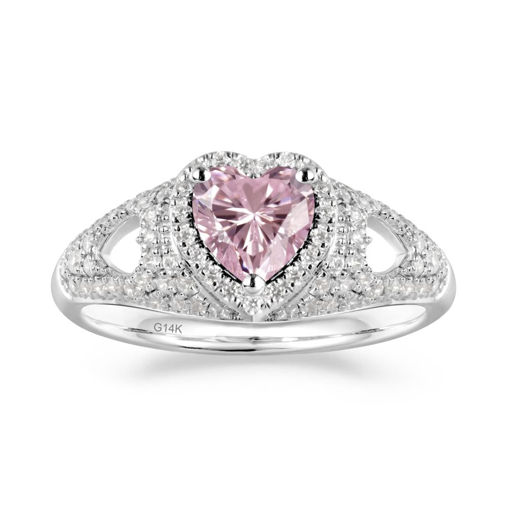 Halo Ring with Heart Shaped Pink Cubic Zirconia - LUO Jewelry #metal_14k white gold