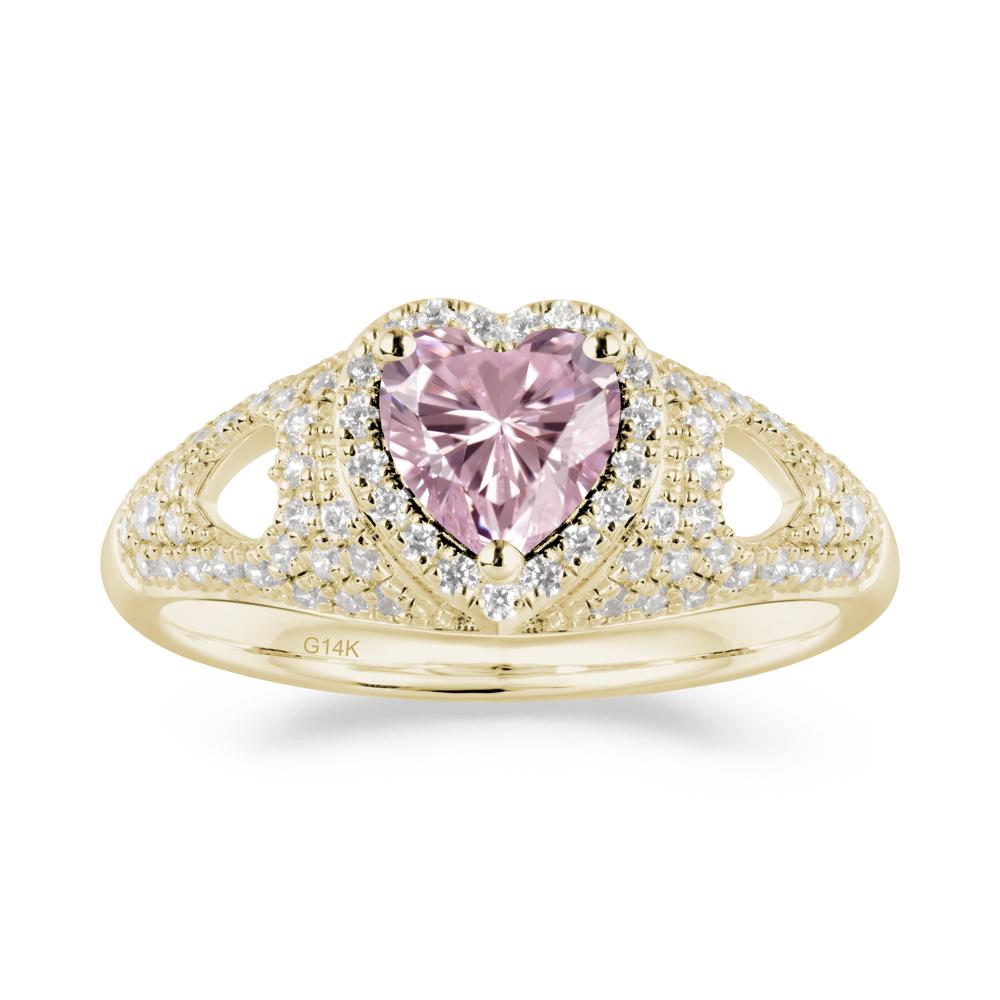Halo Ring with Heart Shaped Pink Cubic Zirconia - LUO Jewelry #metal_14k yellow gold