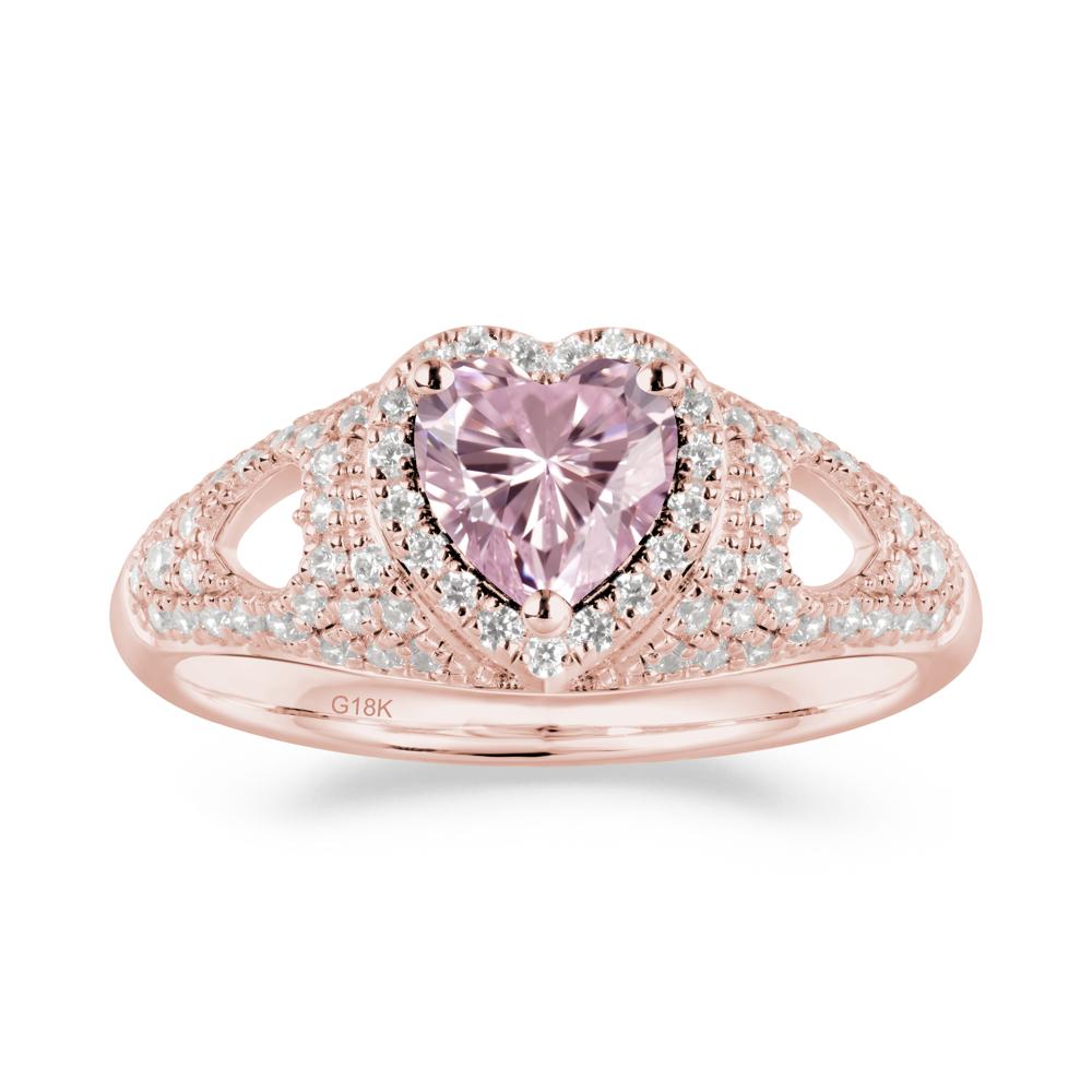 Halo Ring with Heart Shaped Pink Cubic Zirconia - LUO Jewelry #metal_18k rose gold