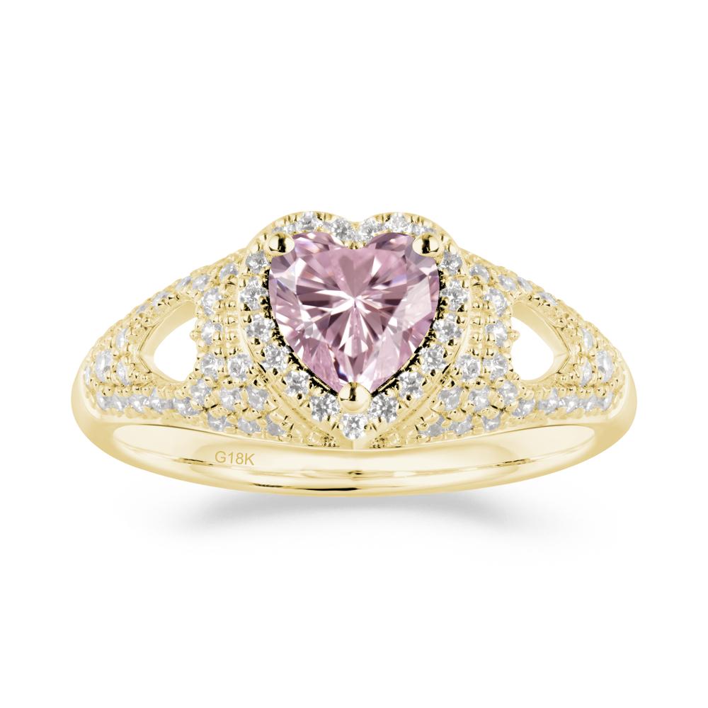Halo Ring with Heart Shaped Pink Cubic Zirconia - LUO Jewelry #metal_18k yellow gold