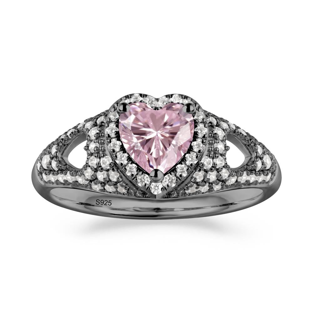 Halo Ring with Heart Shaped Pink Cubic Zirconia - LUO Jewelry #metal_black finish sterling silver