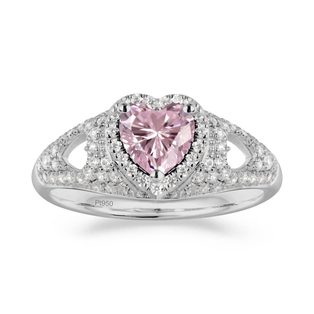 Halo Ring with Heart Shaped Pink Cubic Zirconia - LUO Jewelry #metal_platinum