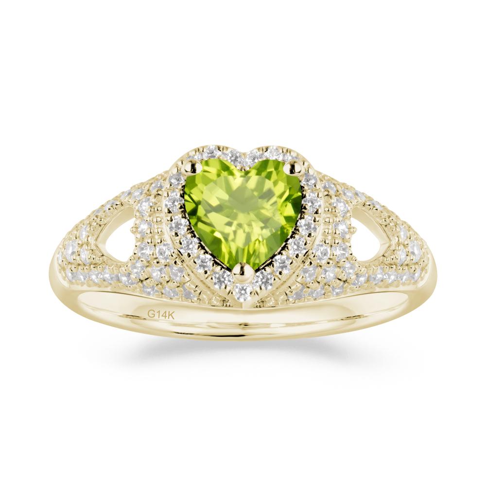 Halo Ring with Heart Shaped Peridot - LUO Jewelry #metal_14k yellow gold