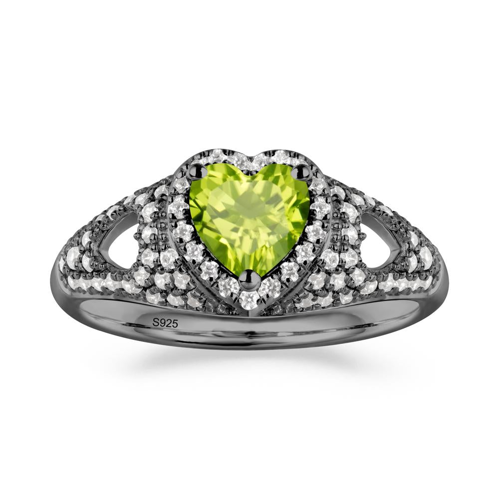 Halo Ring with Heart Shaped Peridot - LUO Jewelry #metal_black finish sterling silver