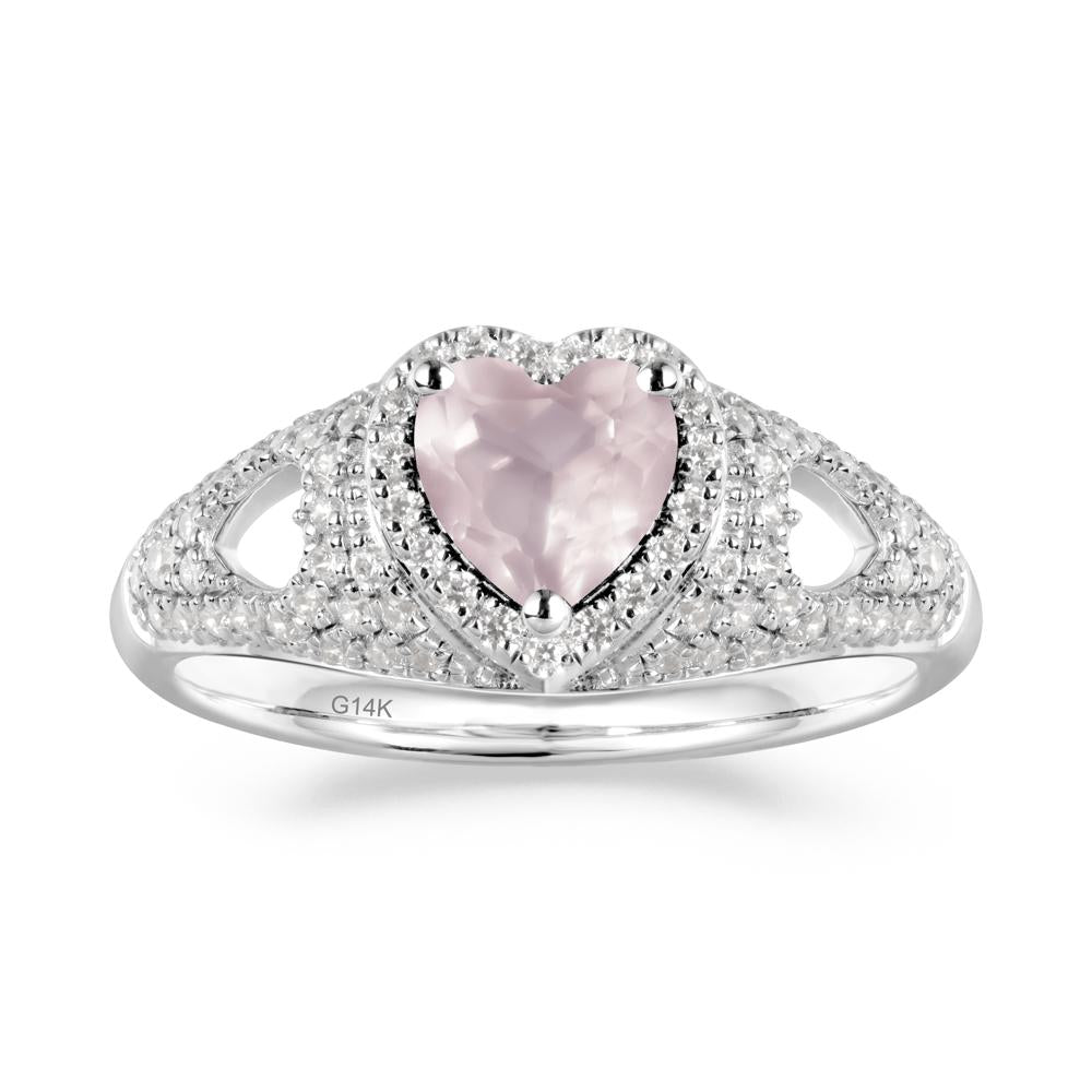 Heart Cut Rose Quartz Pave Ring - LUO Jewelry #metal_14k white gold