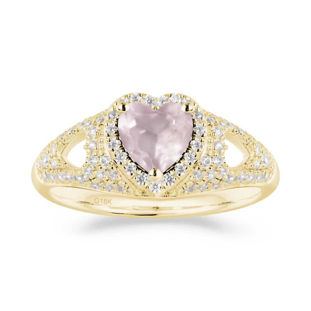Heart Cut Rose Quartz Pave Ring - LUO Jewelry #metal_18k yellow gold