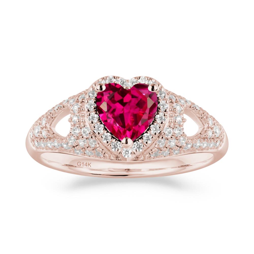 Halo Ring with Heart Shaped Ruby - LUO Jewelry #metal_14k rose gold
