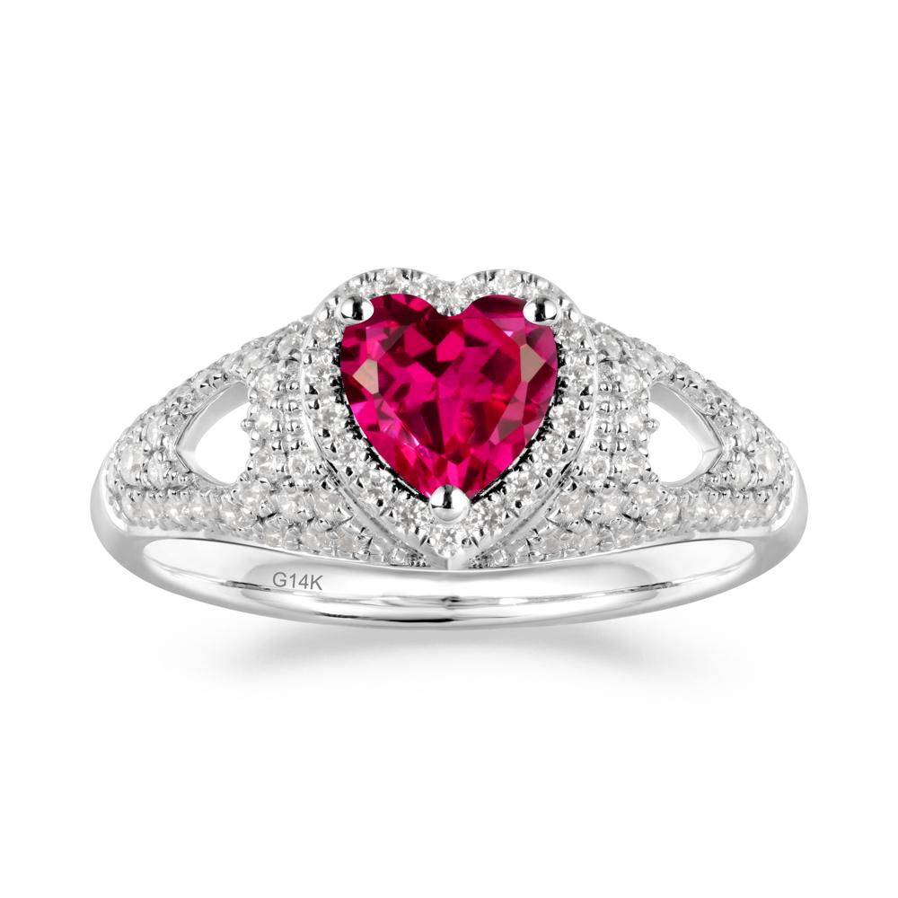Halo Ring with Heart Shaped Ruby - LUO Jewelry #metal_14k white gold