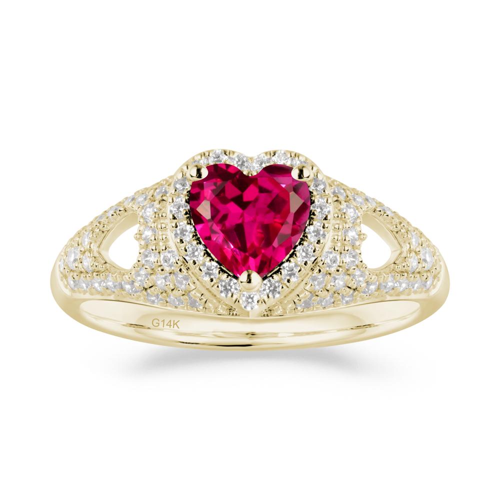 Halo Ring with Heart Shaped Ruby - LUO Jewelry #metal_14k yellow gold