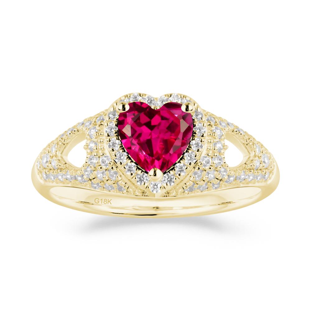 Halo Ring with Heart Shaped Ruby - LUO Jewelry #metal_18k yellow gold