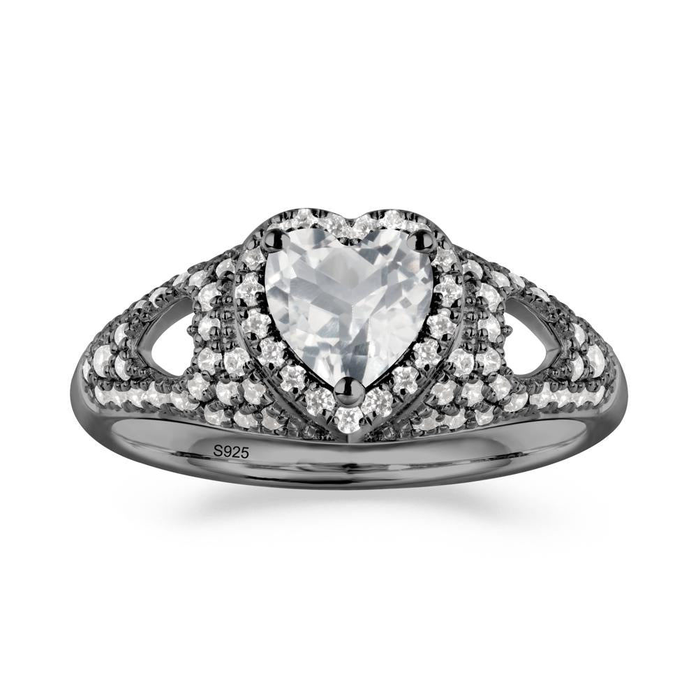 Halo Ring with Heart Shaped White Topaz - LUO Jewelry #metal_black finish sterling silver